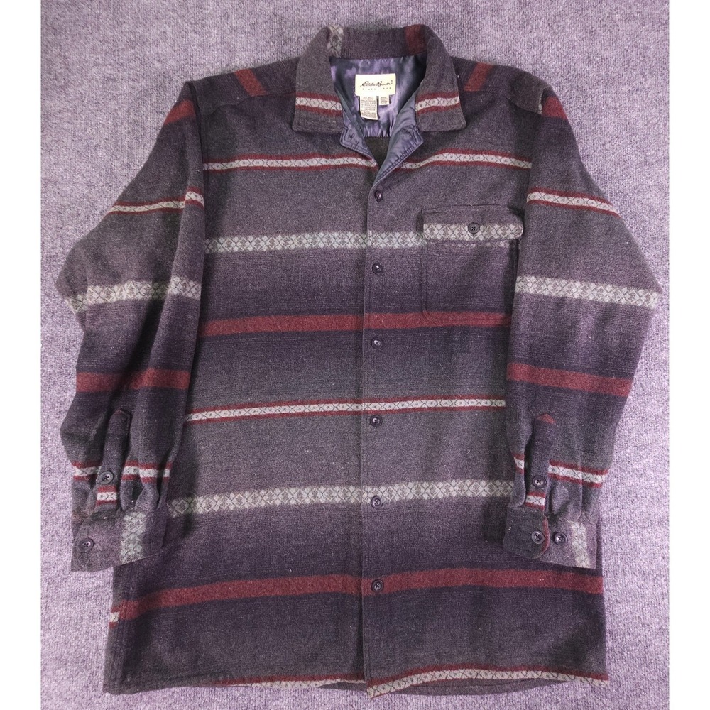 VTG Eddie Bauer Wool Blend Aztec Striped Button Front Shacket Jacket Mens LT